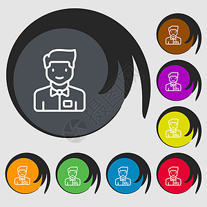 8个有色按钮上的符号 矢量 V餐厅服务器互联网管家盘子插图食物桌子丫头男人图片