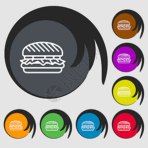汉堡图标标志 八个彩色按钮上的符号 韦克托图片