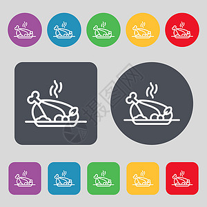 烧烤鸡肉烧烤香料图标标志 一组 12 个彩色按钮 平面设计 韦克托图片