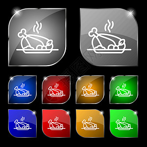 烧烤鸡肉烧烤香料图标标志 套与强光的十个五颜六色的按钮 韦克托图片