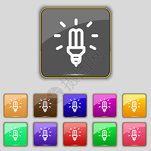 Led Bulb 图标符号 设置为您网站的11个彩色按钮 矢量图片