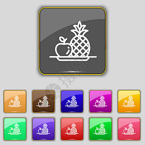水果设置与菠萝苹果图标标志 为您的站点设置十一个彩色按钮 韦克托图片