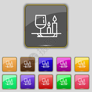 情人节的日餐图标符号 设置为您网站的11个彩色按钮 矢量长椅厨房办公室食物用餐咖啡店盘子家庭艺术桌子图片