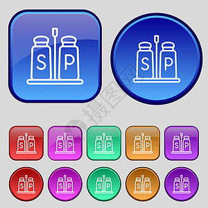 盐和胡椒图标符号 一组12个长效按钮用于设计 矢量图片