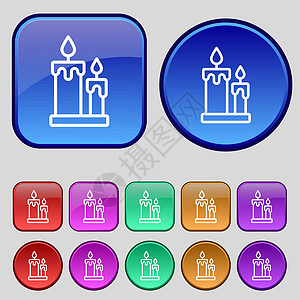 蜡烛图标标志 一套十二个复古按钮为您的设计 韦克托图片