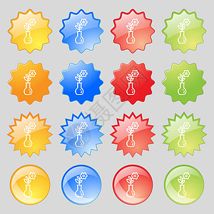 花朵图标符号中的花瓶图标 您设计时 有16个彩色现代按钮组成的大组合 矢量图片