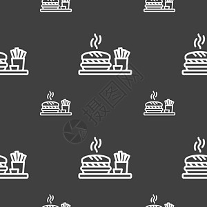 汉堡标志 灰色背景上的无缝模式 韦克托国家沙拉牛肉咖啡卡通片土豆猪肉艺术品横幅芝士图片