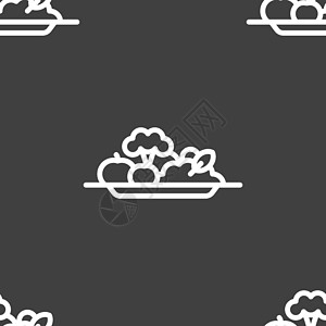 蔬菜图标标志 灰色背景上的无缝模式 韦克托叶子市场菜单胡椒洋葱食物植物黄瓜营养茄子图片