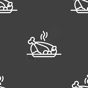 烧烤鸡肉烧烤香料图标标志 灰色背景上的无缝模式 韦克托午餐厨房插图艺术家庭卡通片烹饪标识家禽盘子图片