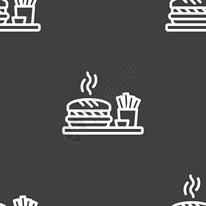 汉堡标志 灰色背景上的无缝模式 韦克托食物咖啡店咖啡标识艺术餐厅插图横幅牛肉土豆图片