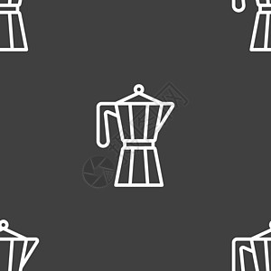 茶壶水壶时尚图标标志 灰色背景上的无缝模式 韦克托咖啡蒸汽厨房早餐热水瓶插画家学位食物力量插图图片