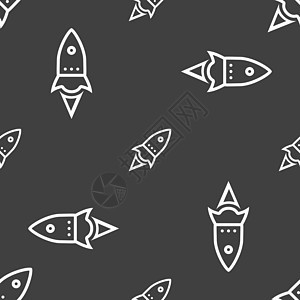 火箭图标标志 灰色背景上的无缝模式 韦克托宇宙飞碟车辆科学宇航员旅行星系飞船天文学技术图片