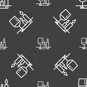 情人节大餐图标标志 灰色背景上的无缝模式 韦克托酒吧办公室夫妻盘子纪念日周年草图风格食物厨房图片