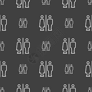 男人女人洗手间图标标志 灰色背景上的无缝模式 韦克托男生女士卫生间绘画浴室女孩厕所男性插图网站图片