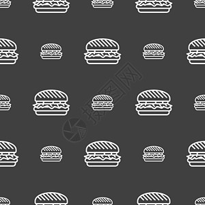 汉堡图标标志 灰色背景上的无缝模式 韦克托牛扒芝麻牛肉午餐面包国家沙拉营养插图洋葱图片