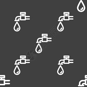 水龙头图标标志 灰色背景上的无缝模式 韦克托浴室空闲洗澡卫生阀门浴缸龙头细流水滴插图图片
