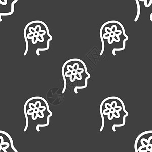 头部图标符号中齿轮的象形文字 灰色背景上的无缝模式 韦克托网络标识科学男性智力技术智慧教育创造力艺术图片