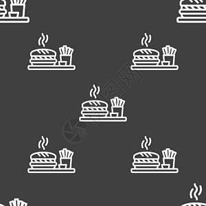 汉堡标志 灰色背景上的无缝模式 韦克托艺术洋葱横幅餐厅卡通片沙拉小吃标识咖啡店食物图片