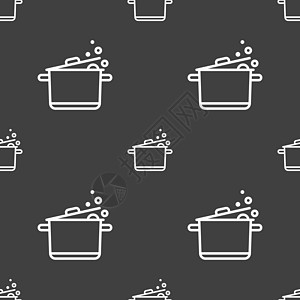 锅图标标志 灰色背景上的无缝模式 韦克托餐厅平底锅用餐厨房菜单厨师烹饪用具美食卡片图片