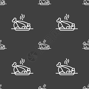 烧烤鸡肉烧烤香料图标标志 灰色背景上的无缝模式 韦克托卡通片美食家禽工具香肠金子家庭烹饪涂鸦菜单图片