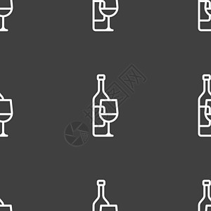 酒瓶和酒杯图标标志 灰色背景上的无缝模式 韦克托水晶菜单酒精享受酒吧玫瑰饮料餐具艺术食物图片