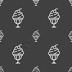 冰淇淋图标标志 灰色背景上的无缝模式 韦克托生日食物杯子收藏标签奶油蛋糕菜单庆典插图图片