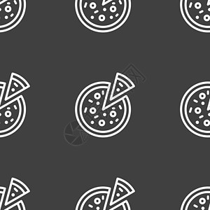 披萨图标标志 灰色背景上的无缝模式 韦克托艺术酒吧厨师卡通片香肠午餐餐厅糕点盒子插图图片