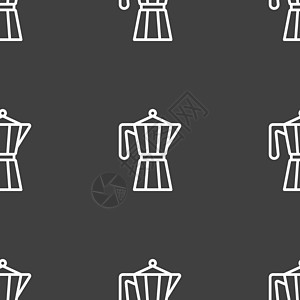 茶壶水壶时尚图标标志 灰色背景上的无缝模式 韦克托烹饪厨房餐厅绝缘器具咖啡绘画家庭艺术用具图片