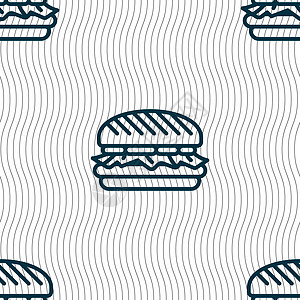 汉堡图标标志 具有几何纹理的无缝模式 韦克托艺术包子食物营养洋葱美食小吃芝麻沙拉国家图片