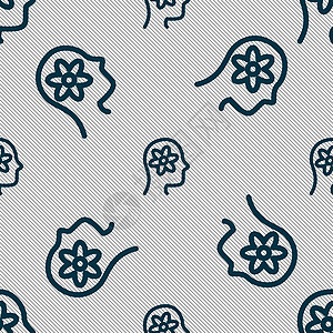 头部图标符号中齿轮的象形文字 具有几何纹理的无缝模式 韦克托男人想像力插图引擎涂鸦思考技术气泡机器标识图片