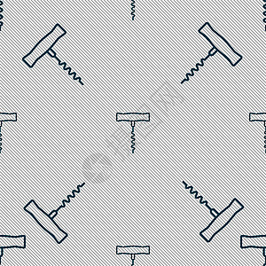 开瓶器图标标志 具有几何纹理的无缝模式 韦克托卡通片厨房剪贴派对饮料雕刻软木酒精酒吧插头图片