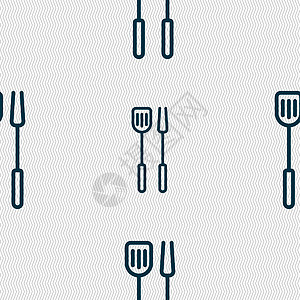 厨房用具设置图标标志 具有几何纹理的无缝模式 韦克托厨具黑色沙拉餐厅钢包团体金属艺术勺子晶须图片