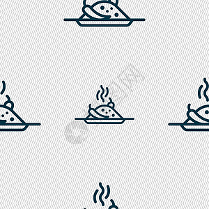盘子里放着红辣椒和烧粥图标标志 具有几何纹理的无缝模式 韦克托餐具胡椒火焰厨房餐厅早餐稀饭辣椒菜单美食图片
