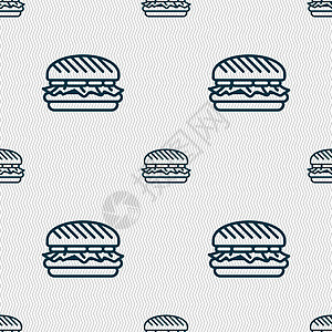 汉堡图标标志 具有几何纹理的无缝模式 韦克托食物插图艺术小吃牛肉午餐餐厅面包沙拉洋葱图片