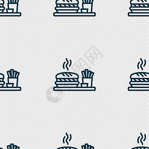 汉堡标志 具有几何纹理的无缝模式 韦克托牛肉国家咖啡店标识土豆猪肉包子插图艺术餐厅图片