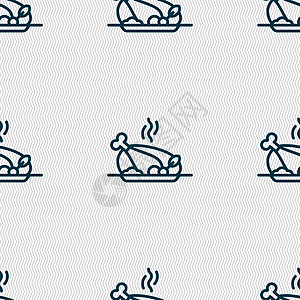 烧烤鸡肉烧烤香料图标标志 具有几何纹理的无缝模式 韦克托脆皮盘子卡通片插图标识家禽午餐厨房家庭烹饪图片