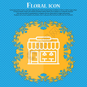 存储图标符号 Floral 平面设计在蓝色抽象背景上 有文本的位置 矢量图片