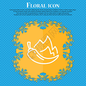 辣椒红椒图标符号 Floral 平板设计在蓝色抽象背景上 并有文字位置 矢量图片