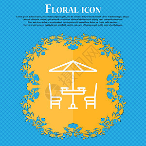 表与伞标志 蓝色抽象背景上的花卉平面设计 并为您的文本放置了位置 韦克托图片