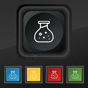 化学图标符号 在黑色纹理上为您设计一套五色 时髦的扣子 矢量图片