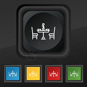 情人节大餐图标符号 为您的设计设置黑色纹理上的五个彩色时尚按钮 韦克托餐厅用餐展览感恩环境桌子夫妻客人酒吧咖啡店图片