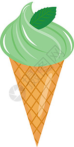 带有薄荷图标平面卡通风格的冰淇淋甜筒 孤立在白色背景上 矢量插图剪辑 ar图片