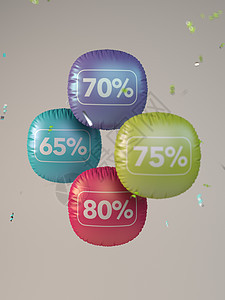 3D 彩色气球折扣销售零售紫色绿色红色购物广告背景图片