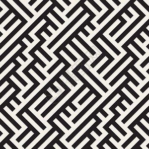 不规则的迷宫线 矢量无缝黑白图案对角线路线大杂烩装饰品窗饰纺织品墙纸黑色包装创造力图片