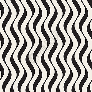 无矢量缝合的黑白手画垂直瓦维线模式纺织品波动波浪状黑色格子卷曲风格打印倾斜包装图片