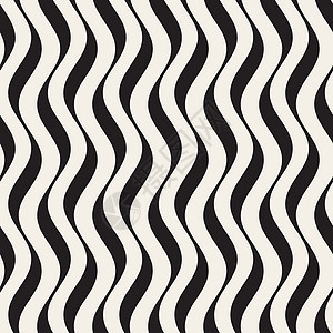 无矢量缝合的黑白手画垂直瓦维线模式纺织品波动波浪状黑色格子卷曲风格打印倾斜包装图片