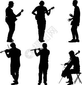 剪影街头音乐家演奏乐器 它制作图案矢量街道成人古董吉他小提琴家乐队艺术音乐热情中提琴图片