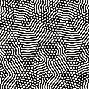 有机不规则圆形线条 矢量无缝黑白图案条纹几何学包装迷宫艺术插图纺织品装饰圆圈风格图片