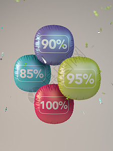 3D 彩色气球折扣销售红色绿色紫色购物零售广告背景图片