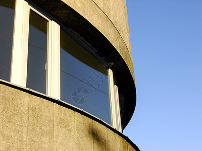 旧楼建筑摘要简图SEB天空窗户圆形框架玻璃反射蓝色城市巨石图片